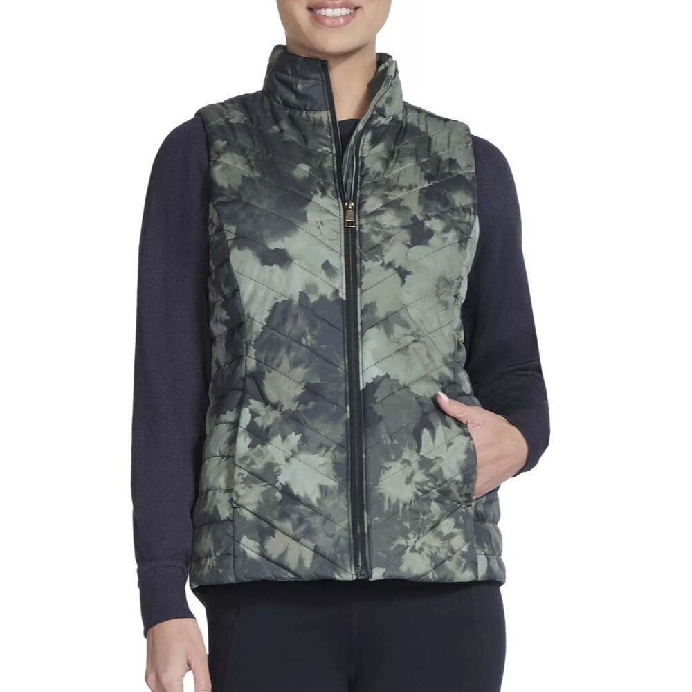 Skechers Women's On-The-Go Zip-Front Luxe Vest Size L Green Camo